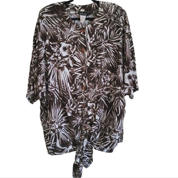 Vintage long Floral blouse tie front 3/4 sleeve women's plus size 24 MORE JAZZ - Picture 1 of 12